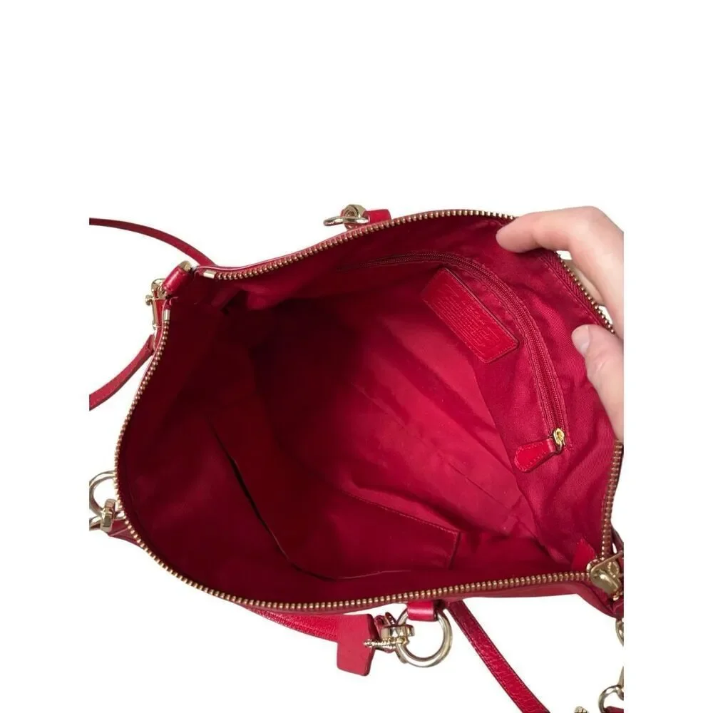 Coach Madison Prairie Red Pebbled Leather Satchel Bag Purse - Picture 7 of 14